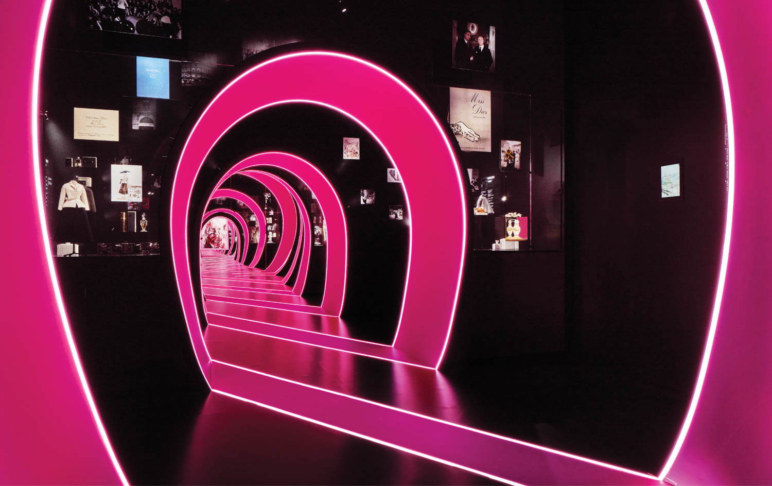 a pink tunnel with spirals