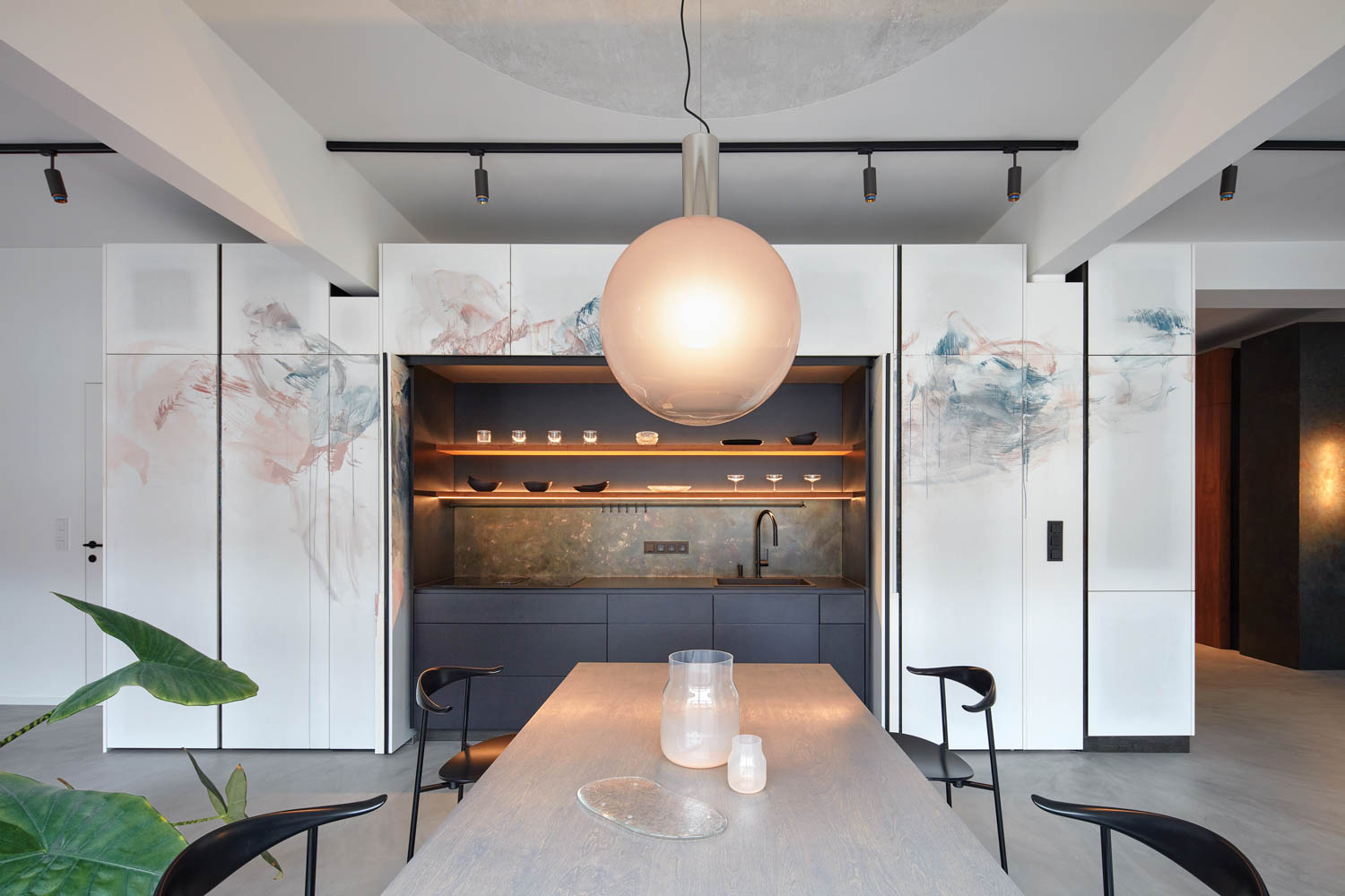 dining area with bright light and candle