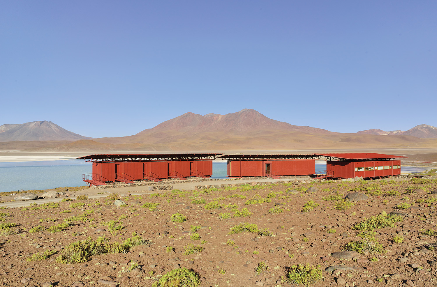 A red train car