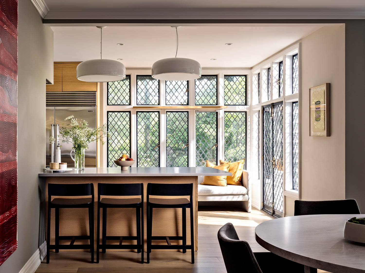 kitchen with wall of windows