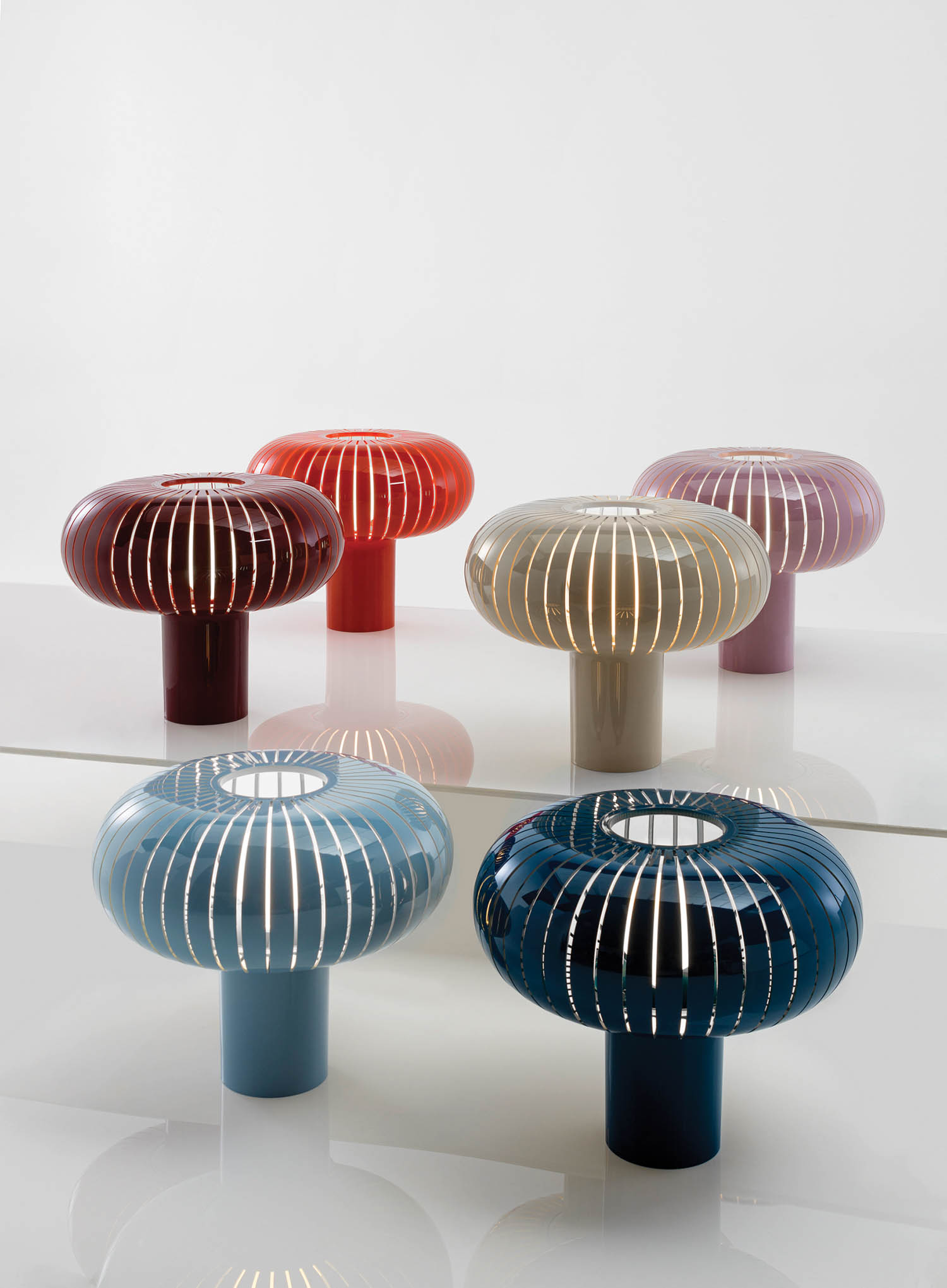 orb and mushroom-like multicolored lamps