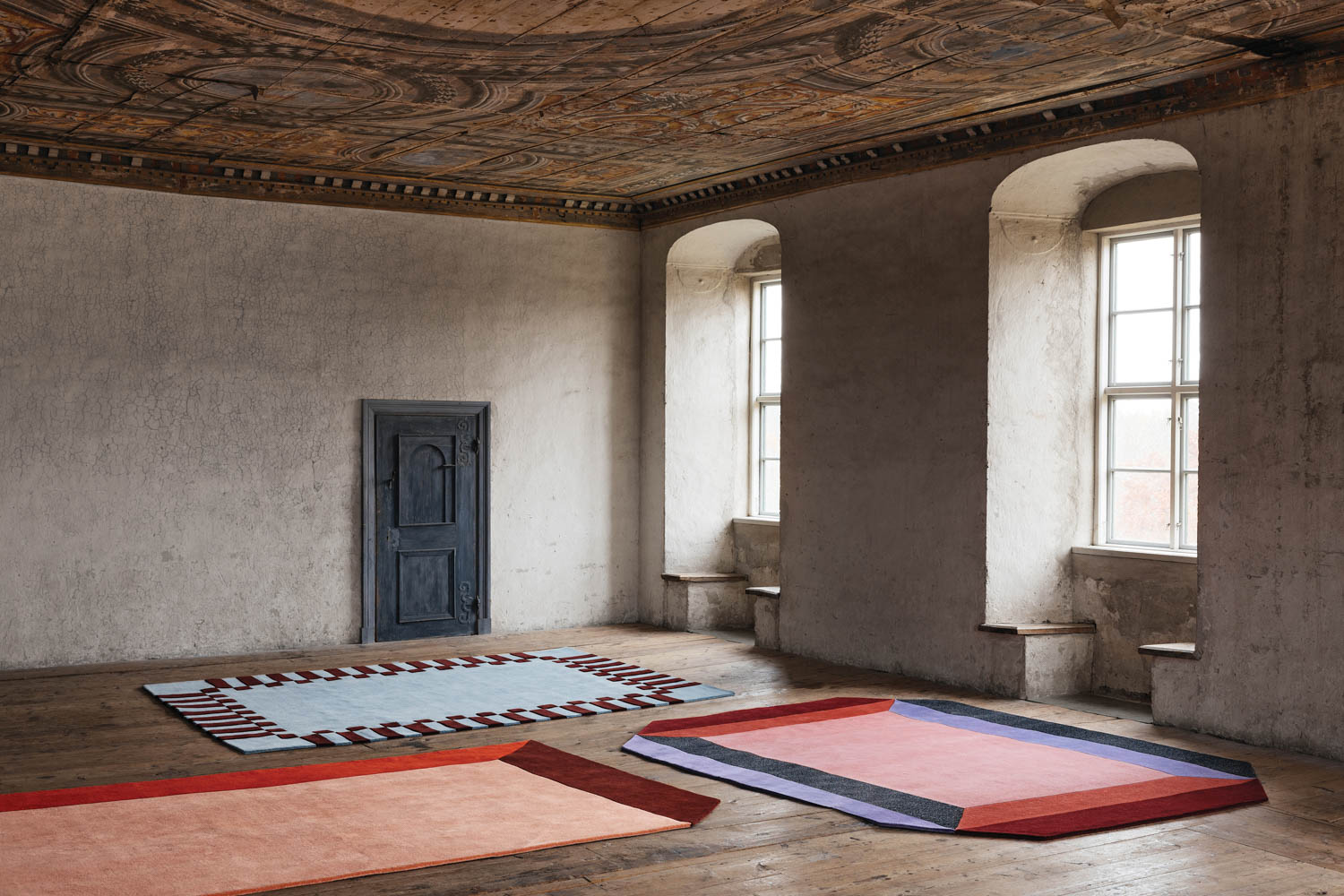 a room with with wool rugs