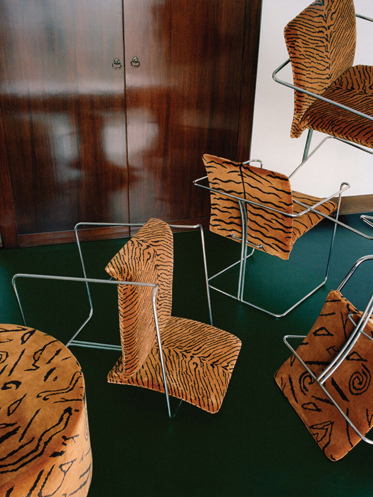 chairs with tiger striped fabric