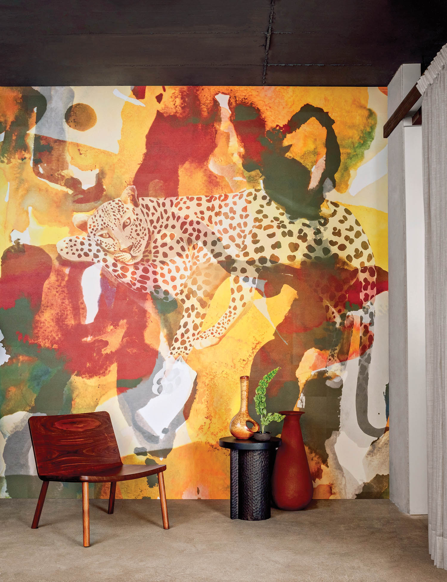 multicolored wallcovering with cheetah