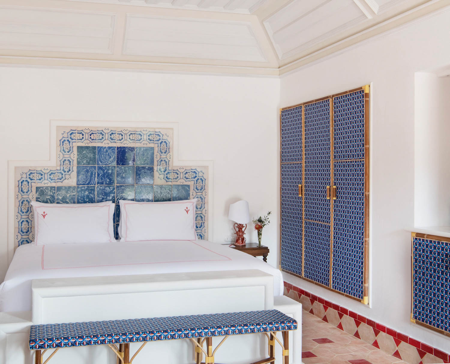 guest bedroom with a light blue watercolor theme