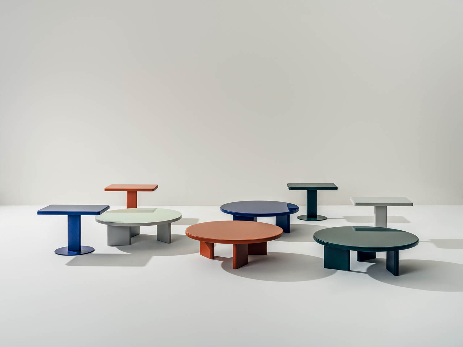 multicolored tables on a showroom floor